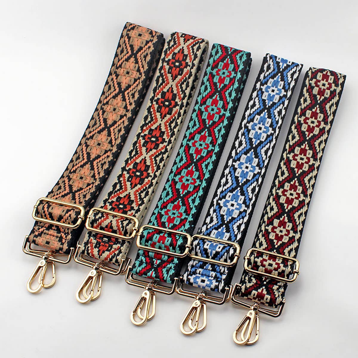 GEOMETRIC EMBROIDERY ADJUSTABLE BAG STRAP