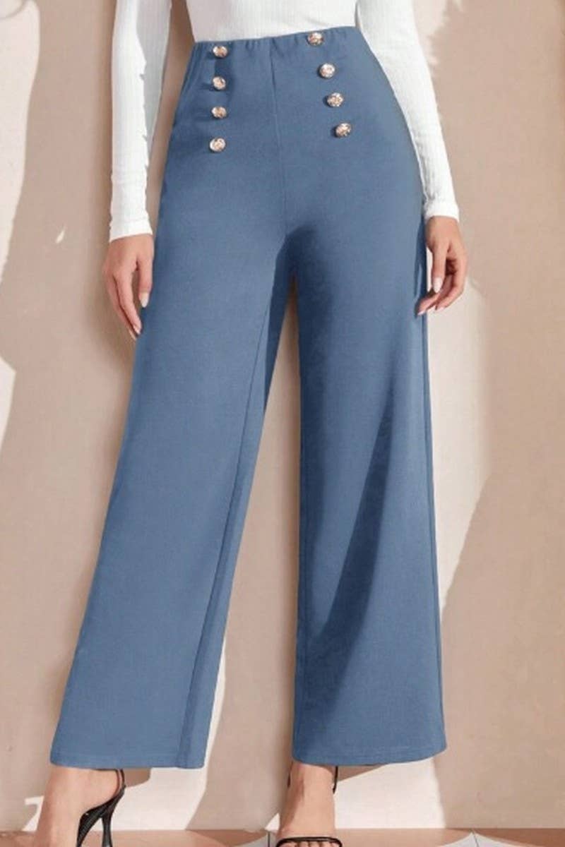 CWBLP2037_ELASTIC WAIST DOUBLE BUTTON WIDE LEG PANTS