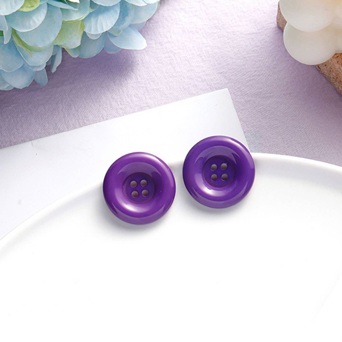 Purple simple and fresh floral stud earrings