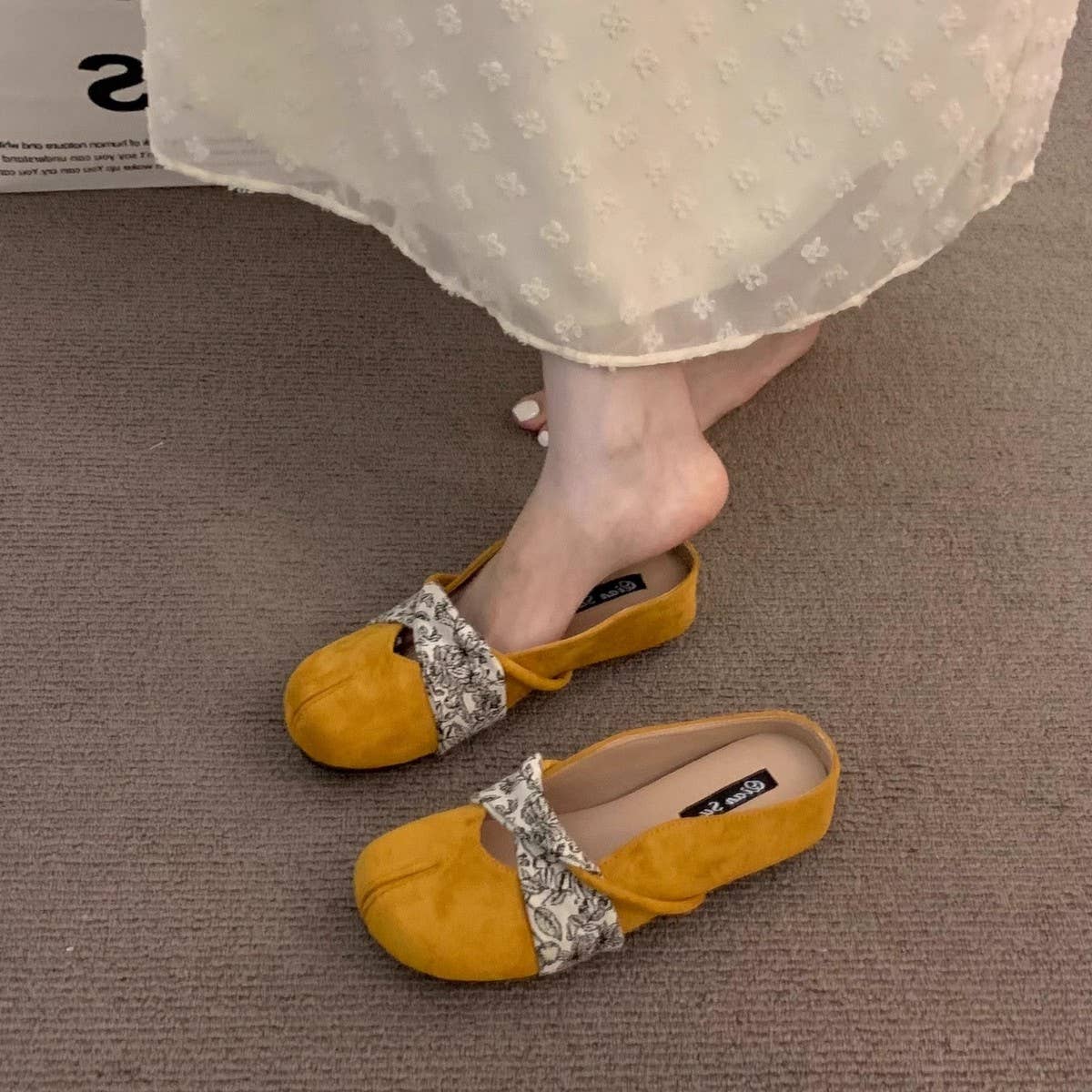 Women's Yellow Suede Closed Toe Slip-On Mules