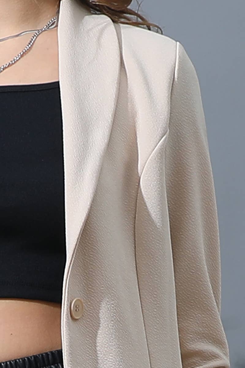 CWOBL106_3/4 SLEEVE WITH SHIRRING DETAILED OPEN BLAZER