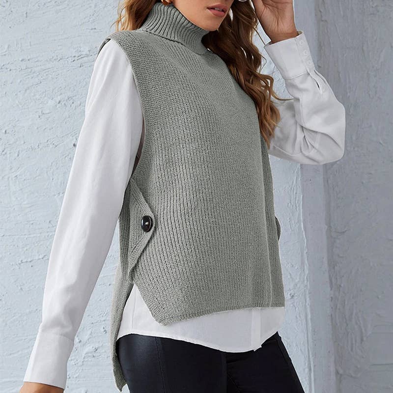 SOLID COLOR TURTLENECK SLEEVELESS WAISTCOAT