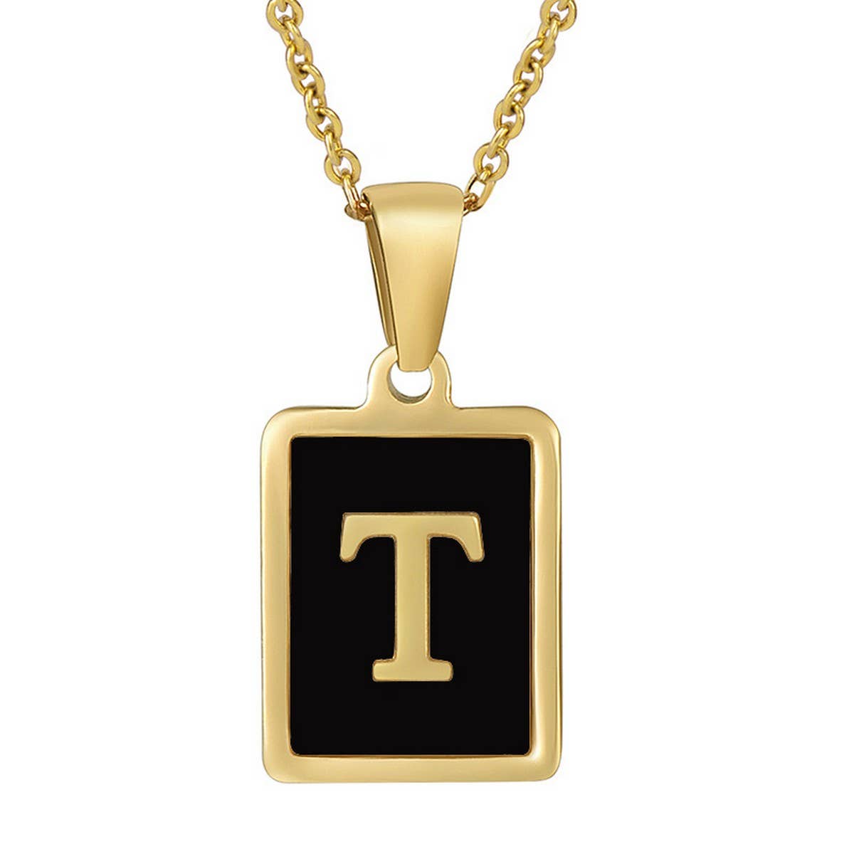 CWAJE1947_Personality Square Black Letter Necklace,Gold