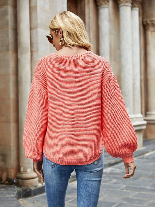 SLOUCHY SOLID COLOR CREW NECK PULLOVER SWEATER