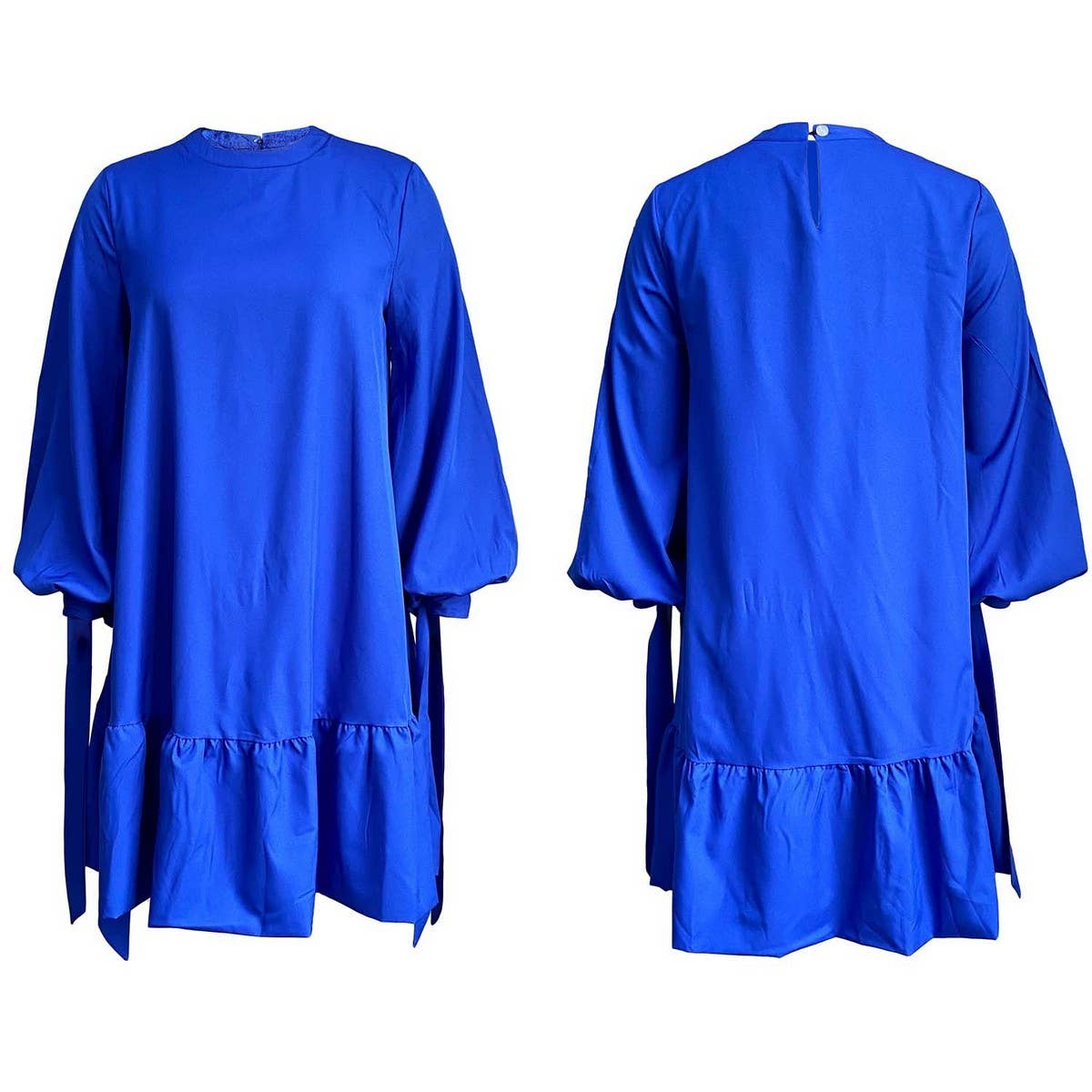 LOOSE SOLID COLOR PUFF SLEEVES PLUS SIZE DRESS