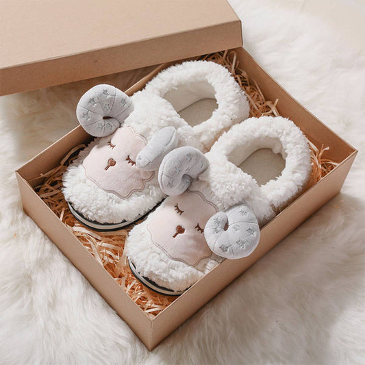 WOMEN CARTOON SHEEP DECOR FLUFFY BEDROOM SLIPPERS_CWSHS0241