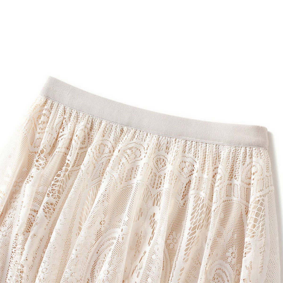 High-Waist A-Line Midi Skirt with Lace Overlay