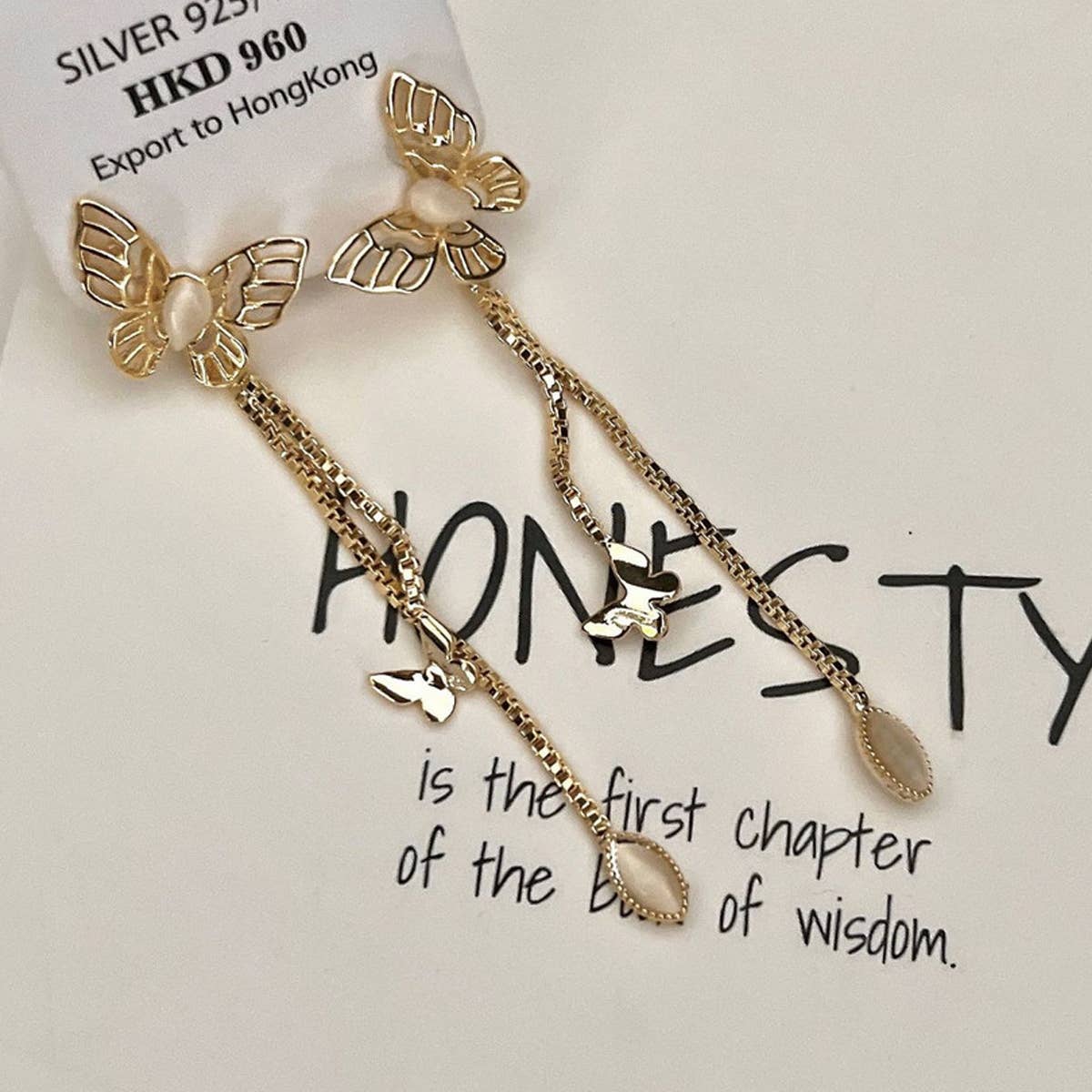 HOLLOW CAT'S EYE BUTTERFLY PENDANT STUD EARRINGS