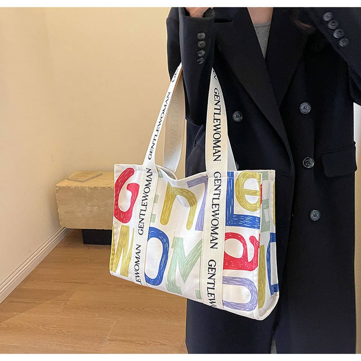 LETTER PRINTED COMMUTER CASUAL CANVAS BAG_CWAB2683