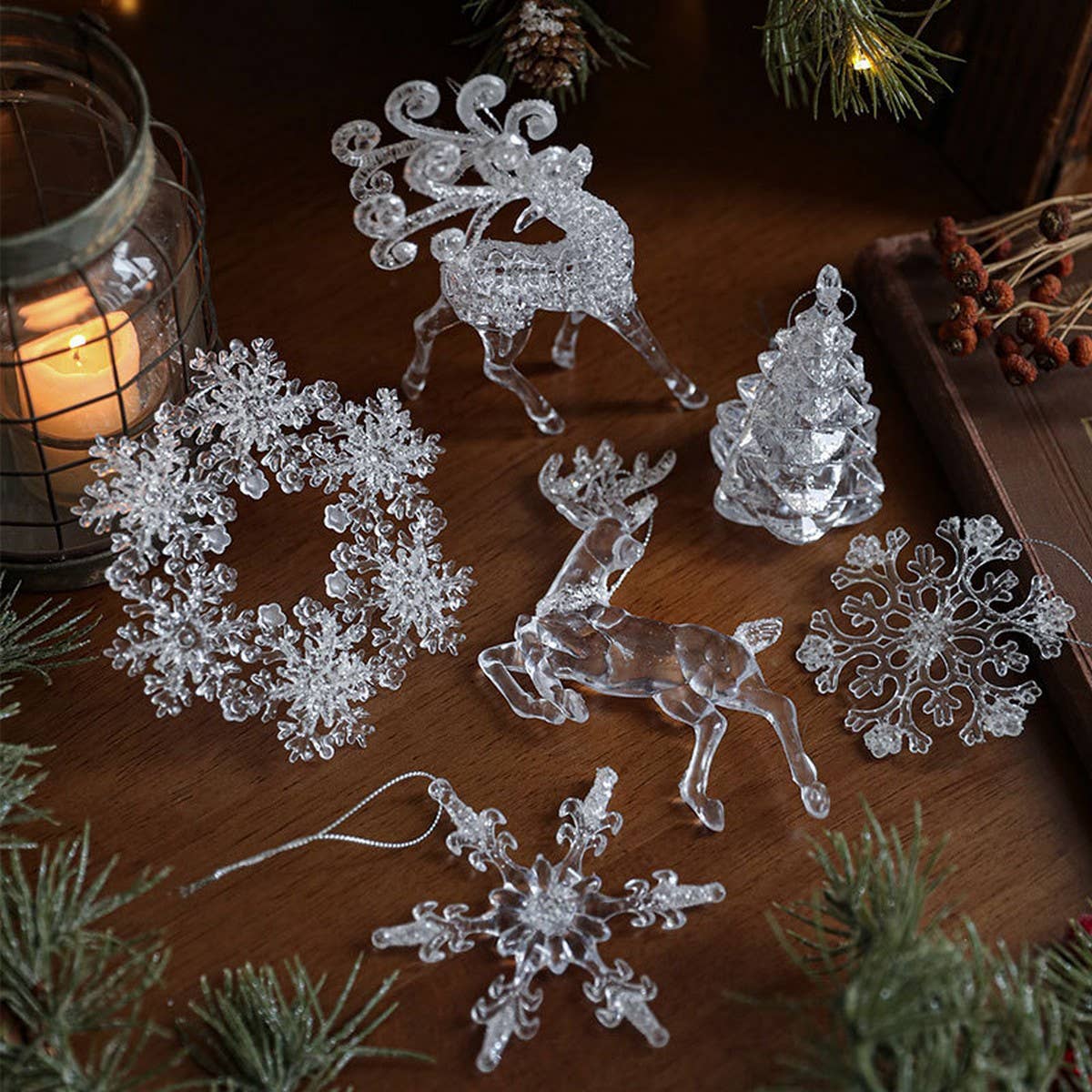 Clear Acrylic Christmas Tree Ornament with Glitter