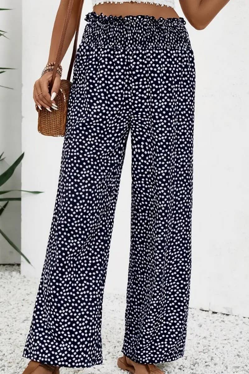 CWBLP2040_CASUAL POLKA DOT HIGH WAIST SLIM WIDE LEG PANTS