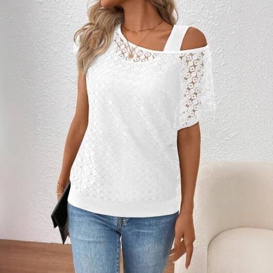 Lace crew neck T-shirt short sleeve two knitwear
