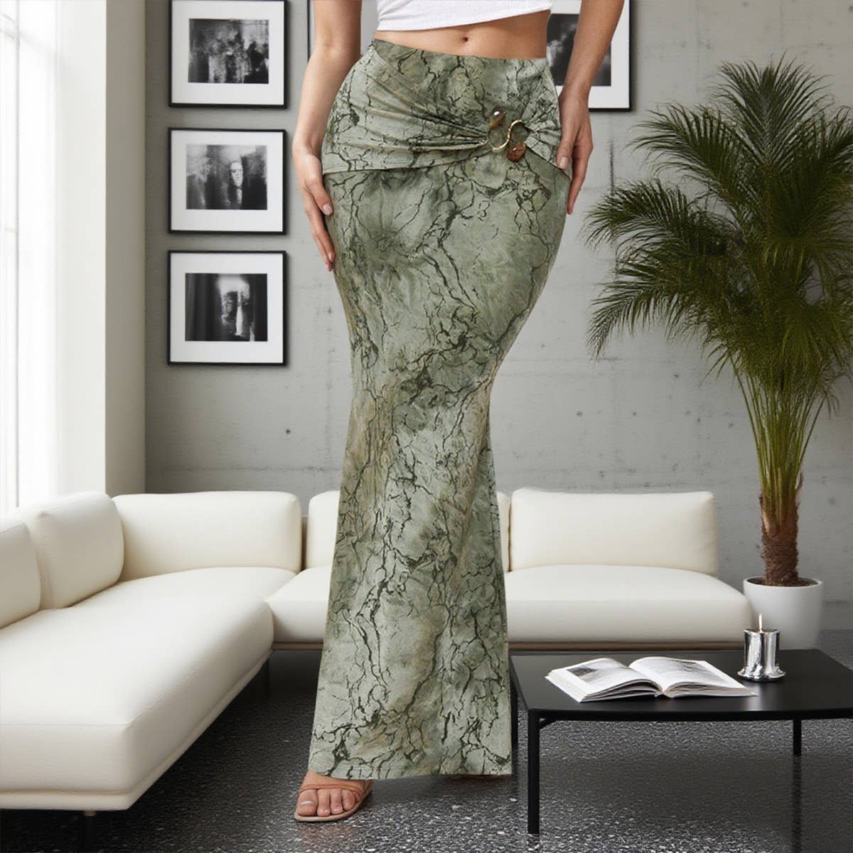 Retro printed,slimming and body-hugging skirt