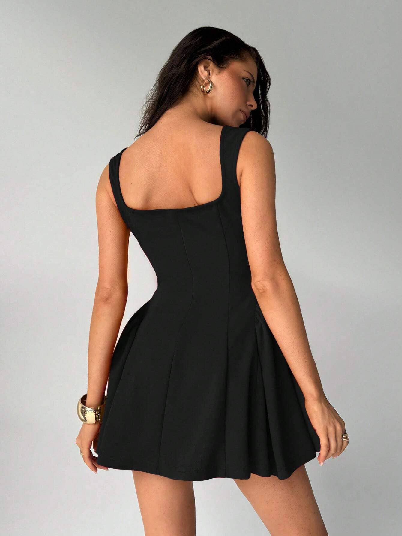 Sexy Elegant Square Neck Cami Dress with Slim Fit