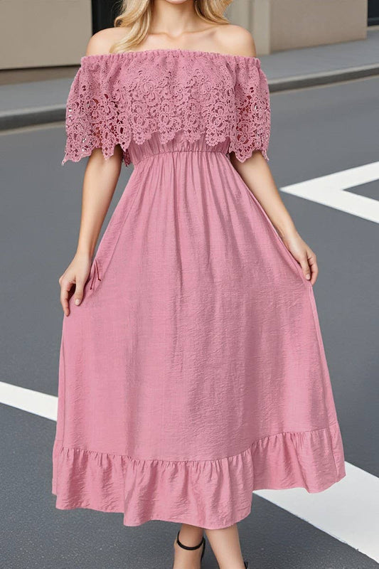 CWDMD00960_TEMPERAMENT COMMUTING LACE PATCHWORK DRESS