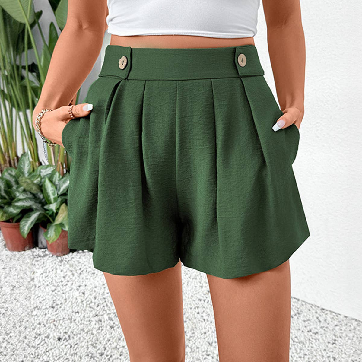 High Waist Pleated Pocket Dress Shorts