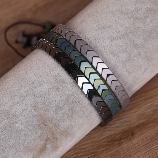 HEMATITE GALLSTONE ARROW BRAIDED BRACELET