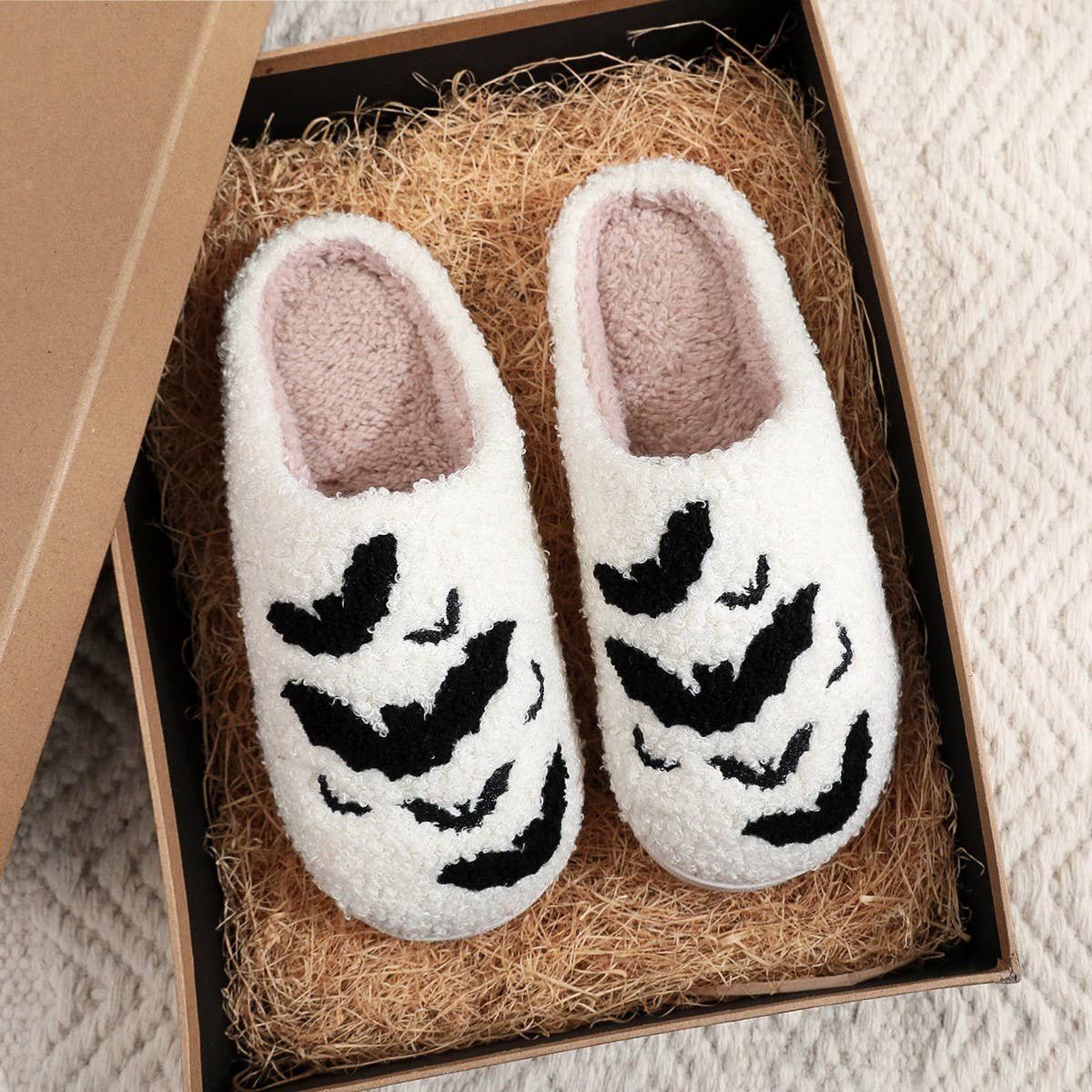 HALLOWEEN BAT EMBROIDERED COTTON SLIPPERS