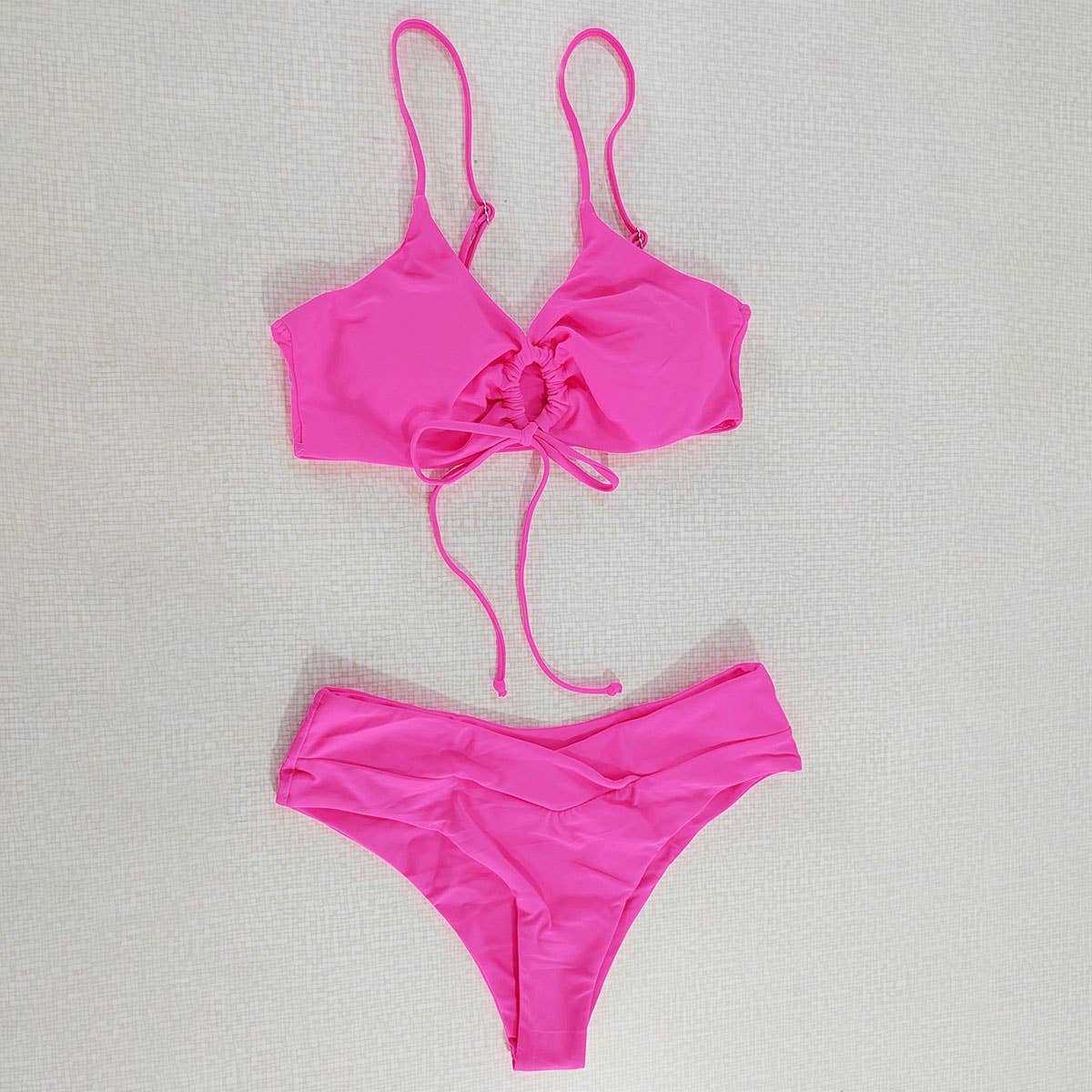 Tied Bow Bikini Set-Solid Color Sexy Swimsuit