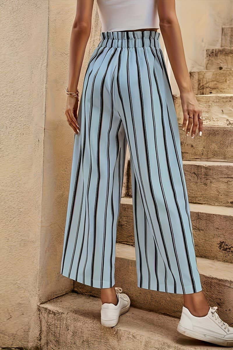 CWBLP2078_HIGH WAIST LOOSE FIT SLIM STRIPED WIDE LEG PANTS
