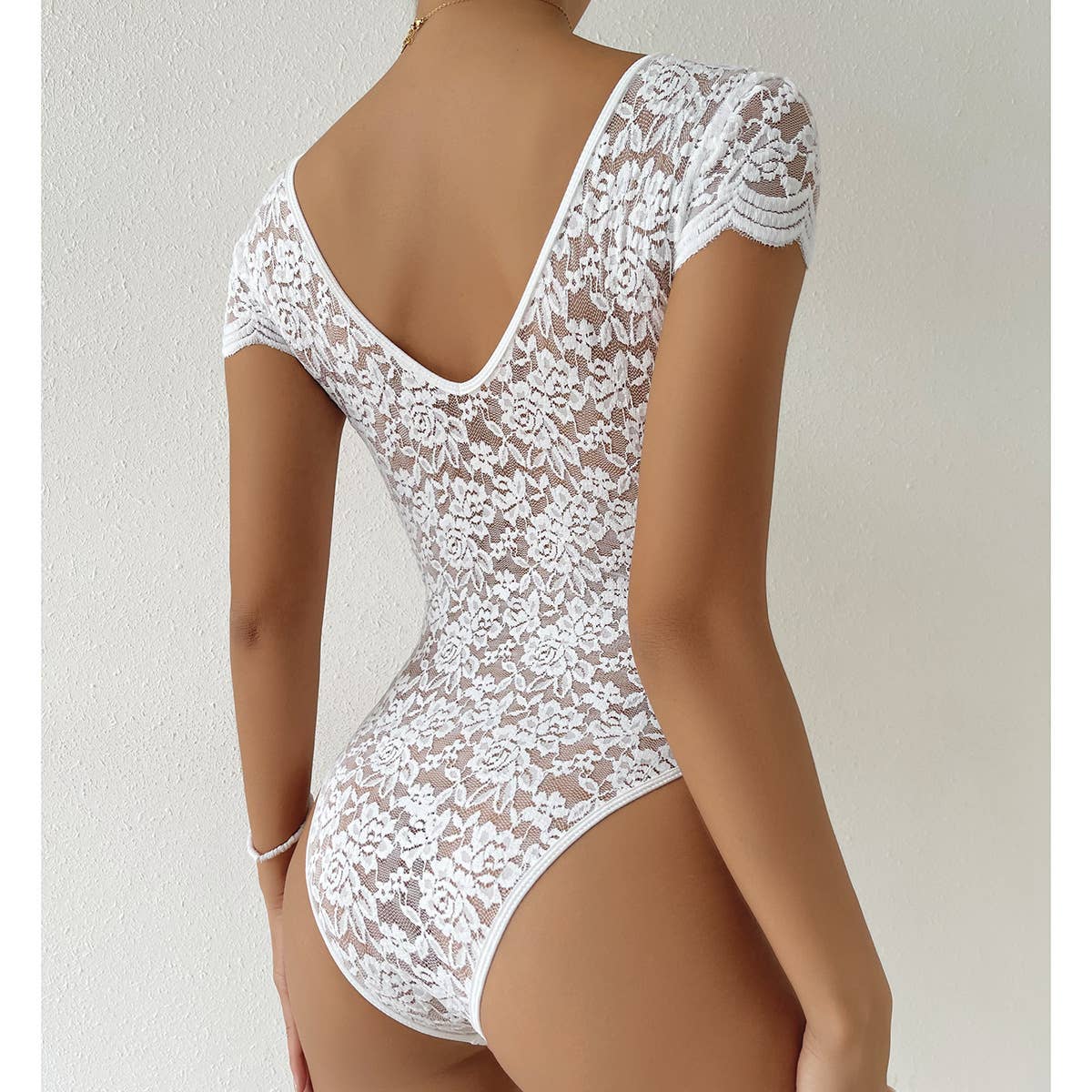 SOLID COLOR LACE SEE-THROUGH DEEP VBACKLESSJUMPSUIT_CWMM4629
