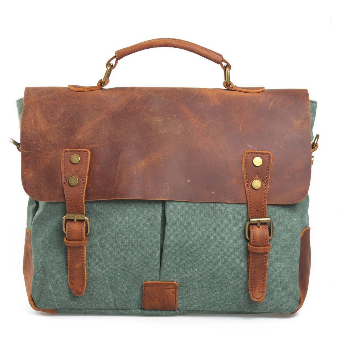 Vintage Leather & Canvas Satchel Messenger Bag_CWAB5565