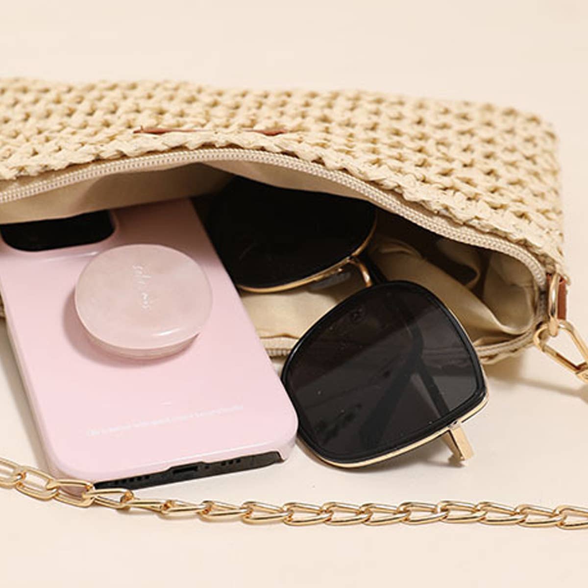 SOLID COLOR SQUARE CLUTCH WOVEN BAG_CWAB1871