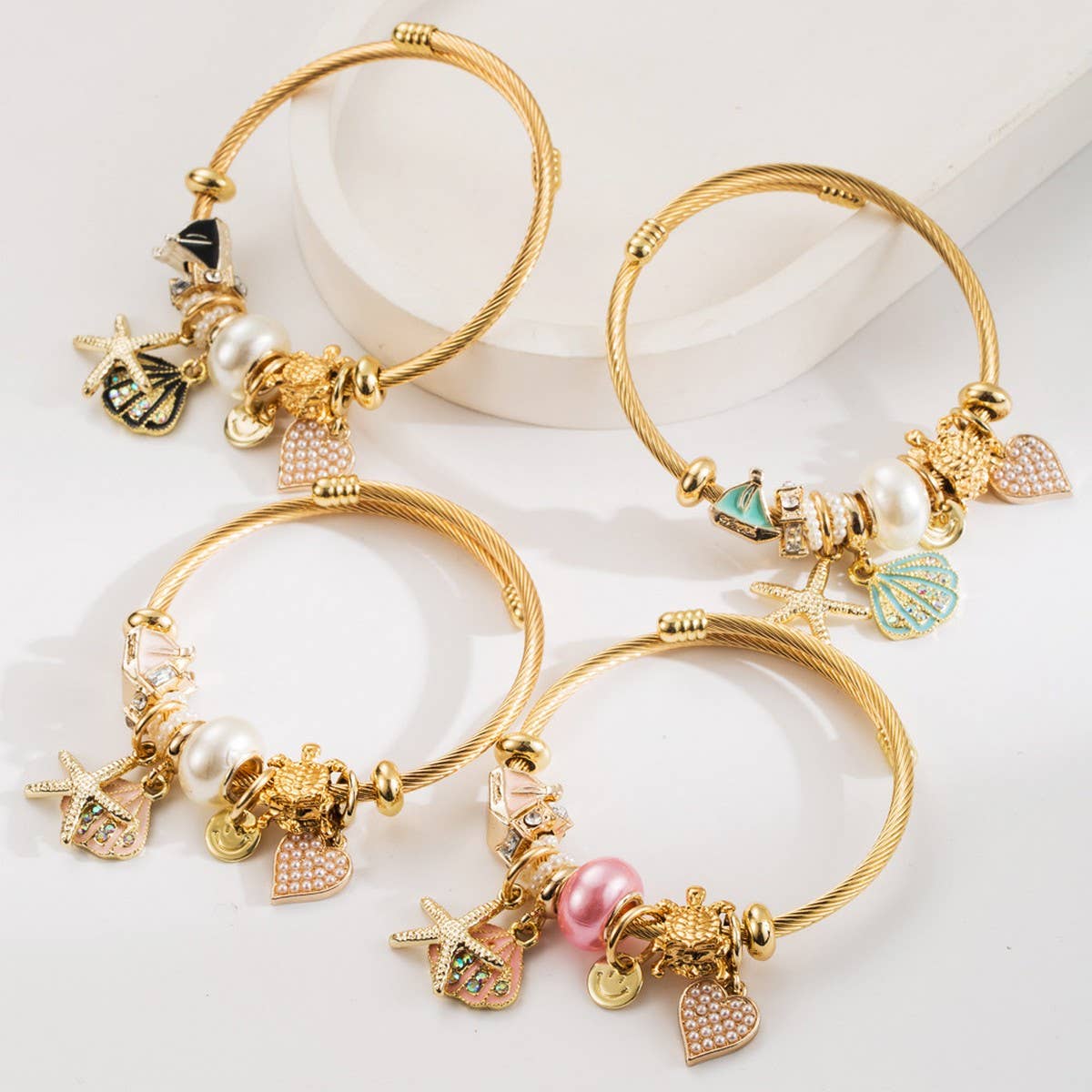 Beach Shell Starfish Steel Bracelet for Women_CWMM8476