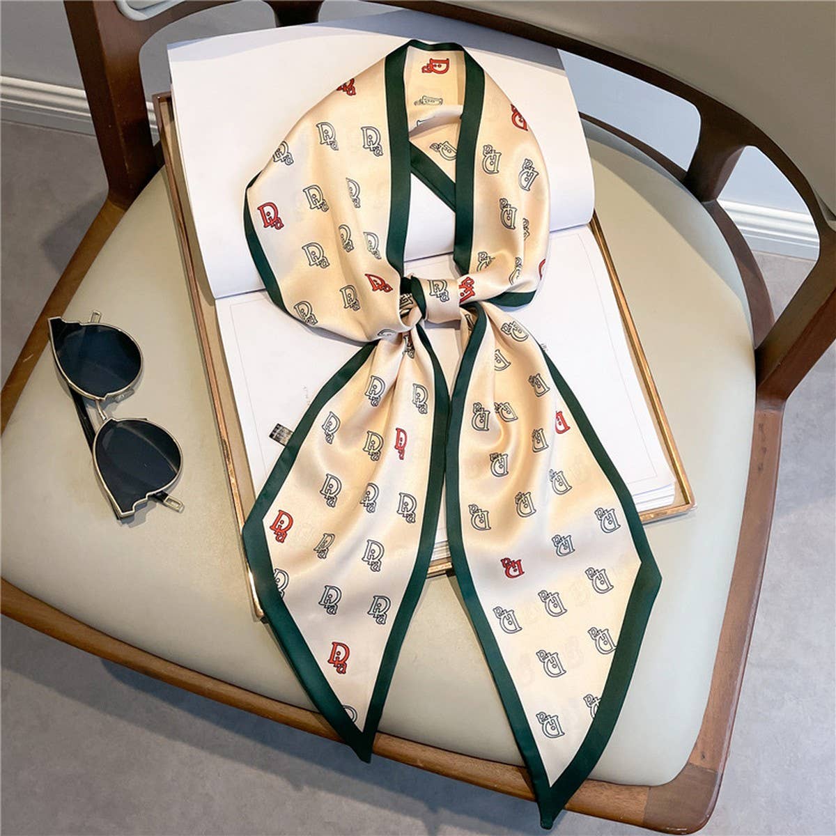 LETTER PRINT DOUBLE LAYER  HEAD SCARF