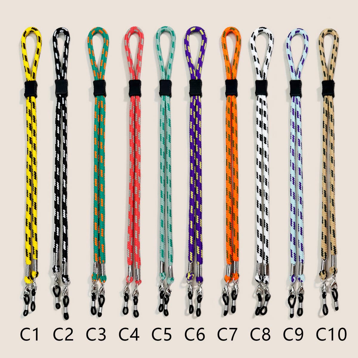 COLORFUL DUAL COLOR BLOCK BRAIDED GLASSES LANYARD