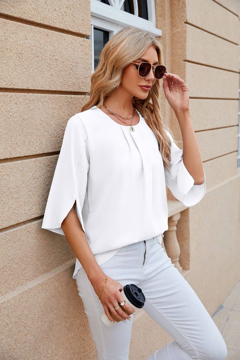 Cwtts0764_Round Neck Short Sleeved Top