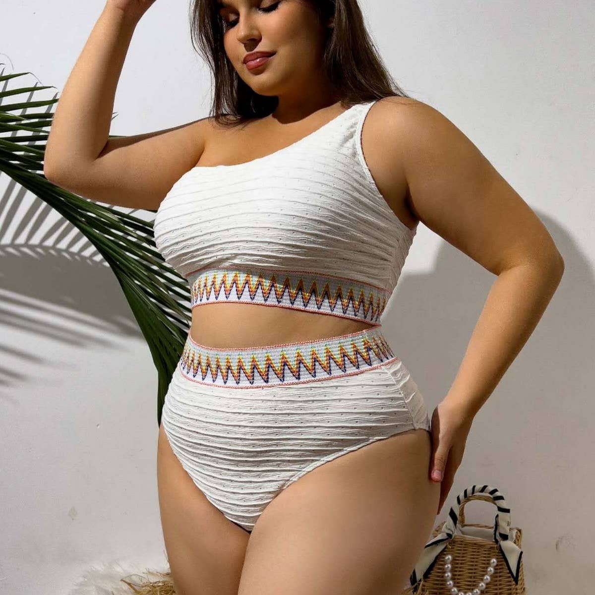 SEXY STRIPED PLUS SIZE SPLIT BIKINI SWIMSUIT