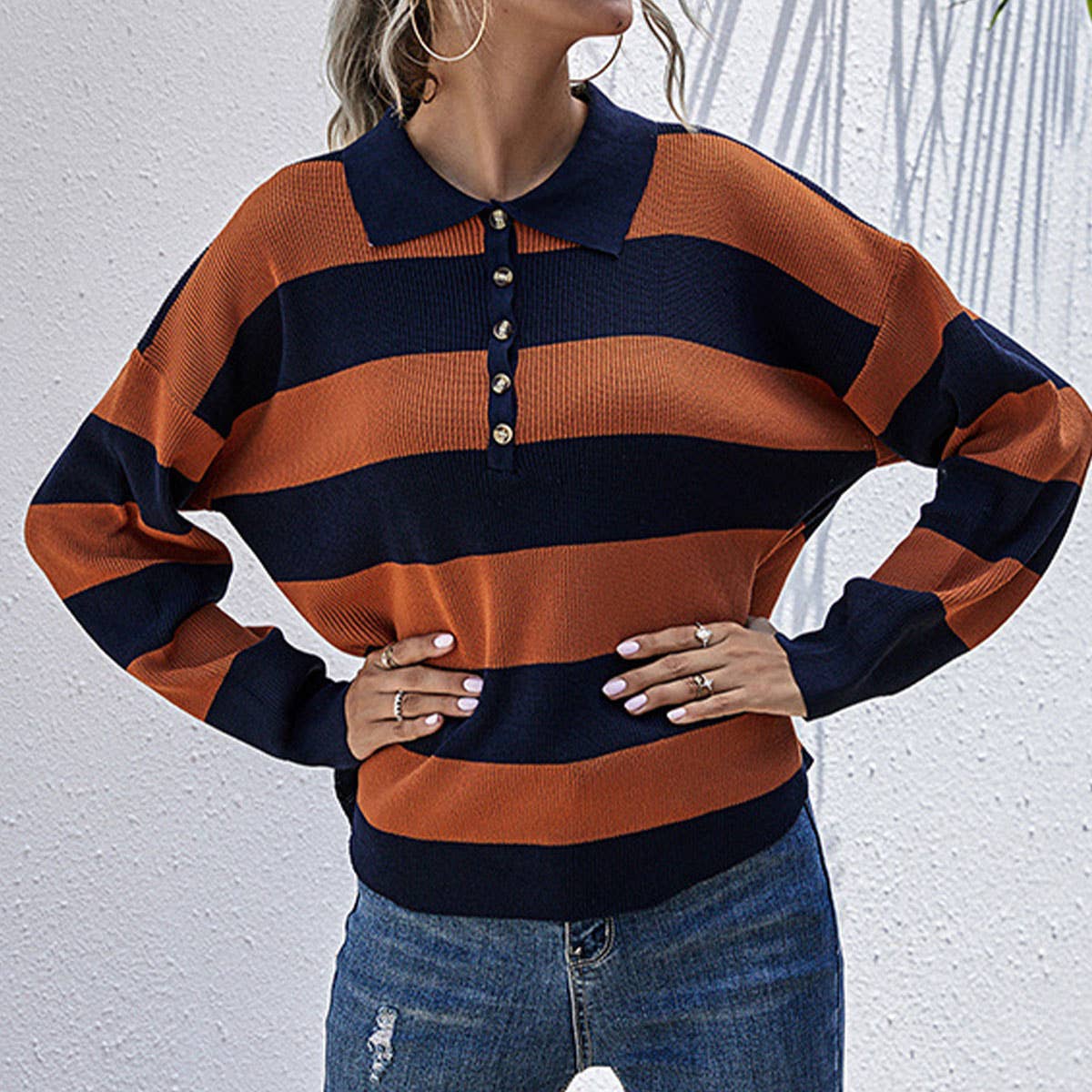 STRIPED LONG-SLEEVED THIN LAPEL CARDIGAN SWEATER