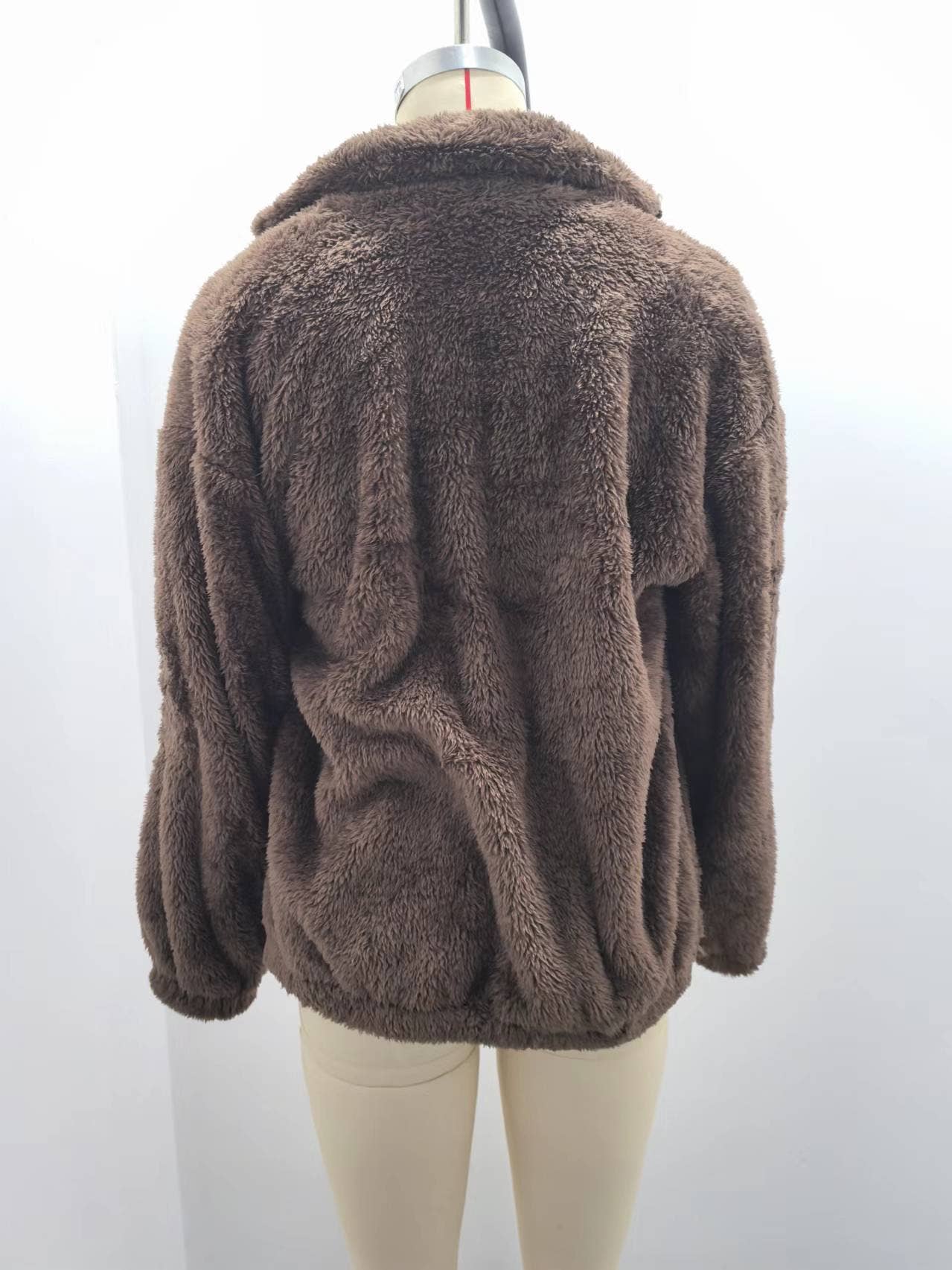 LONG SLEEVE SOLID COLOR PLUSH LOOSE WARM CARDIGAN