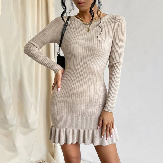 ROUND NECK PULLOVER SLIM-FIT SHORT SWEATER DRESS