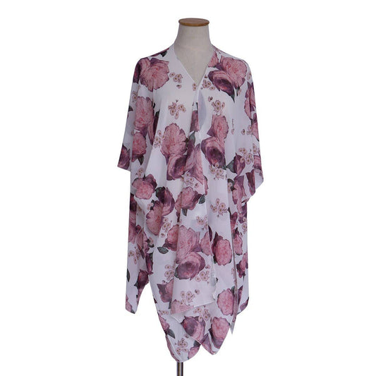 FLORAL PRINT FRONT OPEN KIMONO FOR SUMMER VACATION