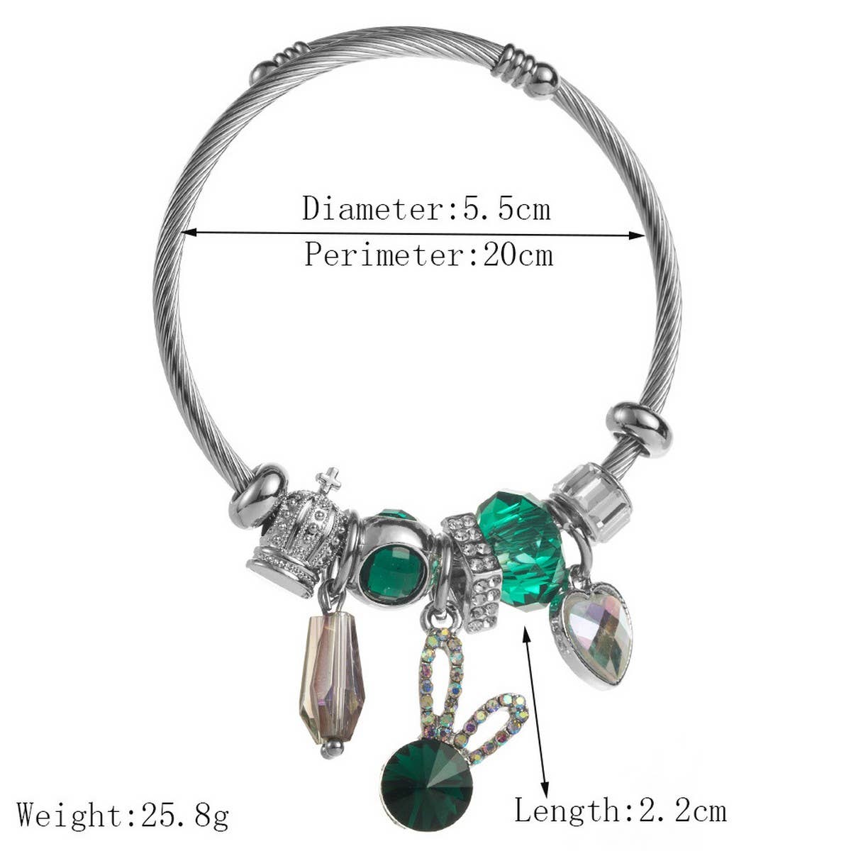 Silver Stainless Steel Bracelet with Rabbit & Heart