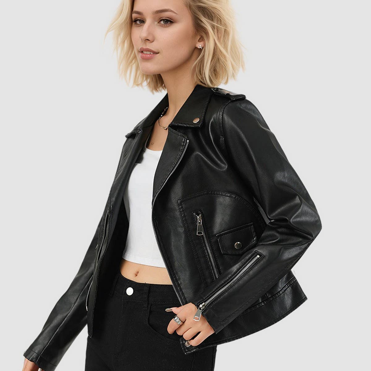 Fall Women??¢s PU Leather Jacket??œSlim Commuter Coat_CWMM9020