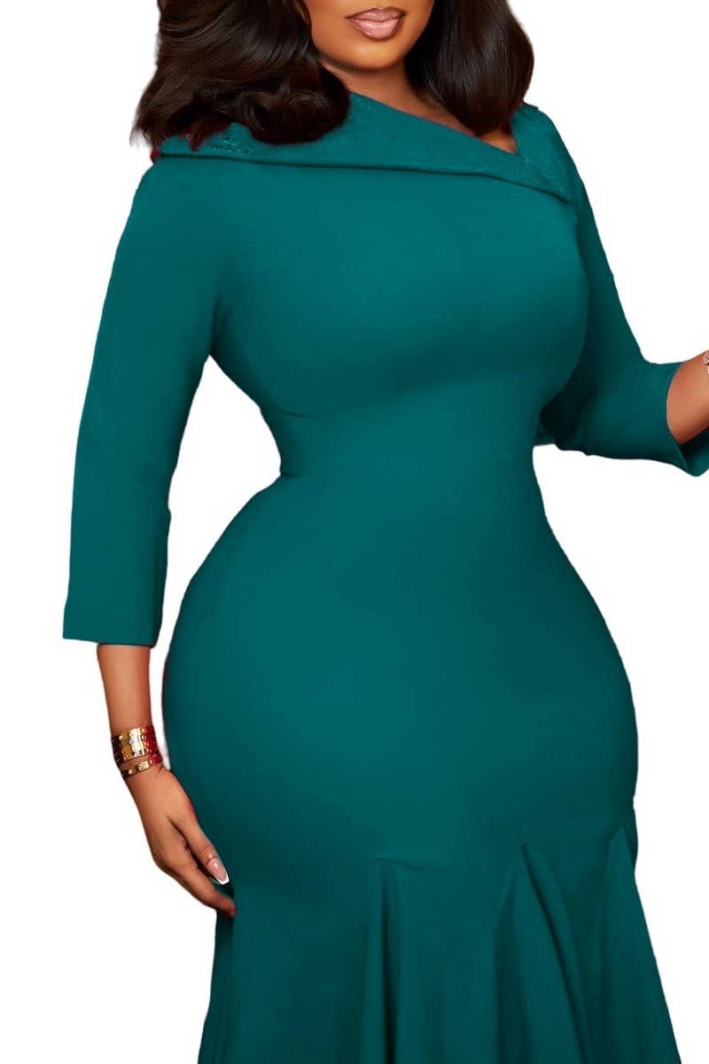 CWDMD01253_2025 PLUS SIZE WOMEN ASYMMETRICAL NECK MIDI DRESS