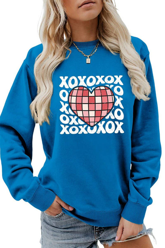 VALENTINE DAY XO PLAID HEART PRINT SWEATSHIRT_CWTSTL0981