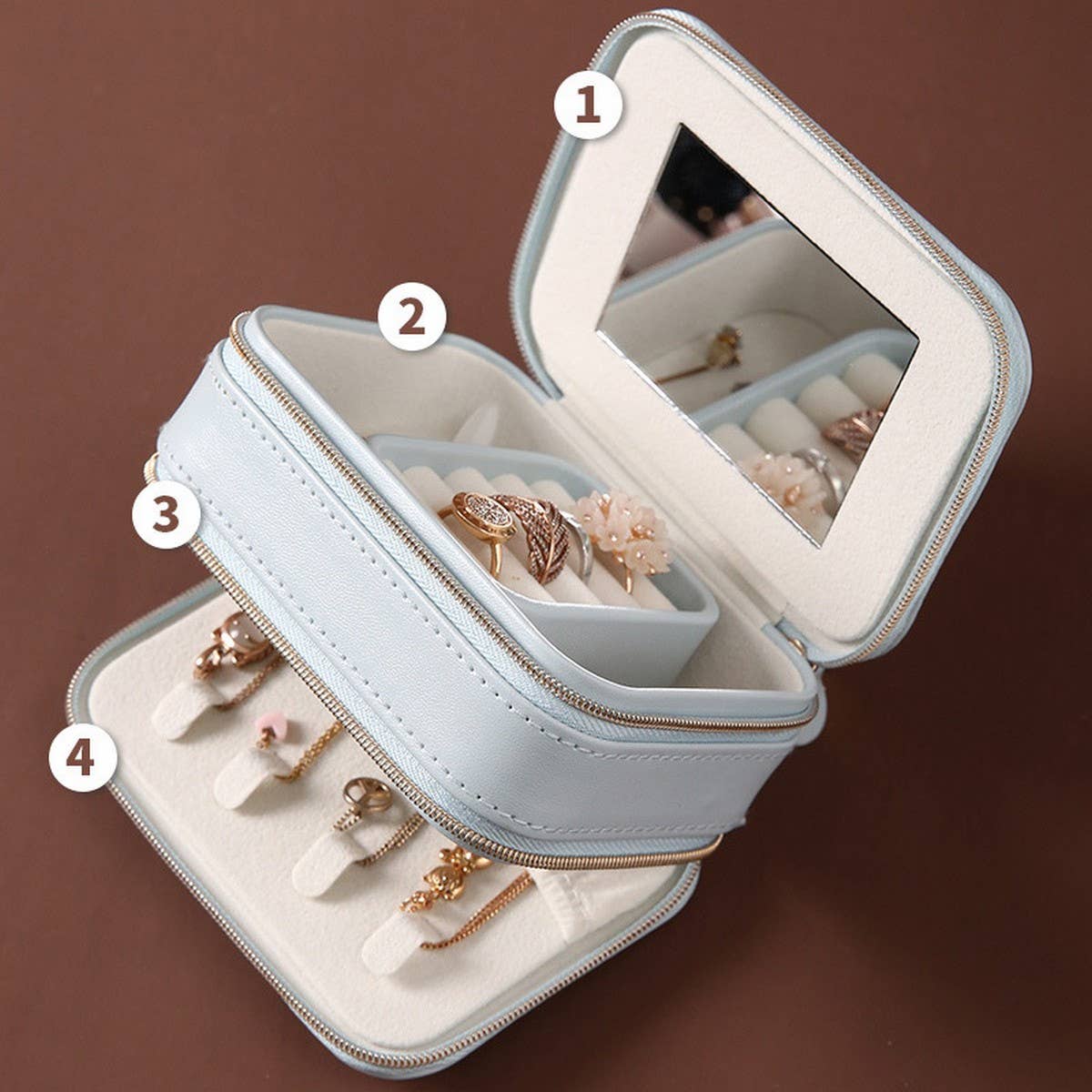 DOUBLE ZIPPER EXQUISITE JEWELRY STORAGE BOX