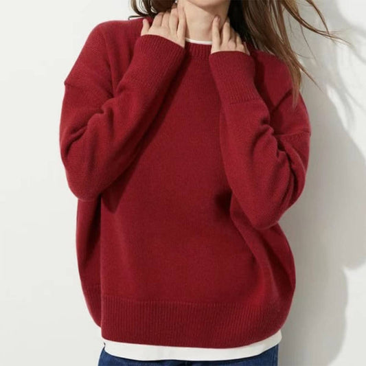 ALL-IN SOLID COLOR KNIT CASUAL CREW-NECK SWEATER