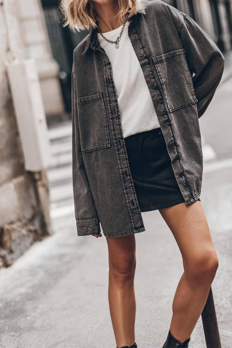 CWOCO1183_VINTAGE BLUE DENIM POCKETED LOOSE SHIRT