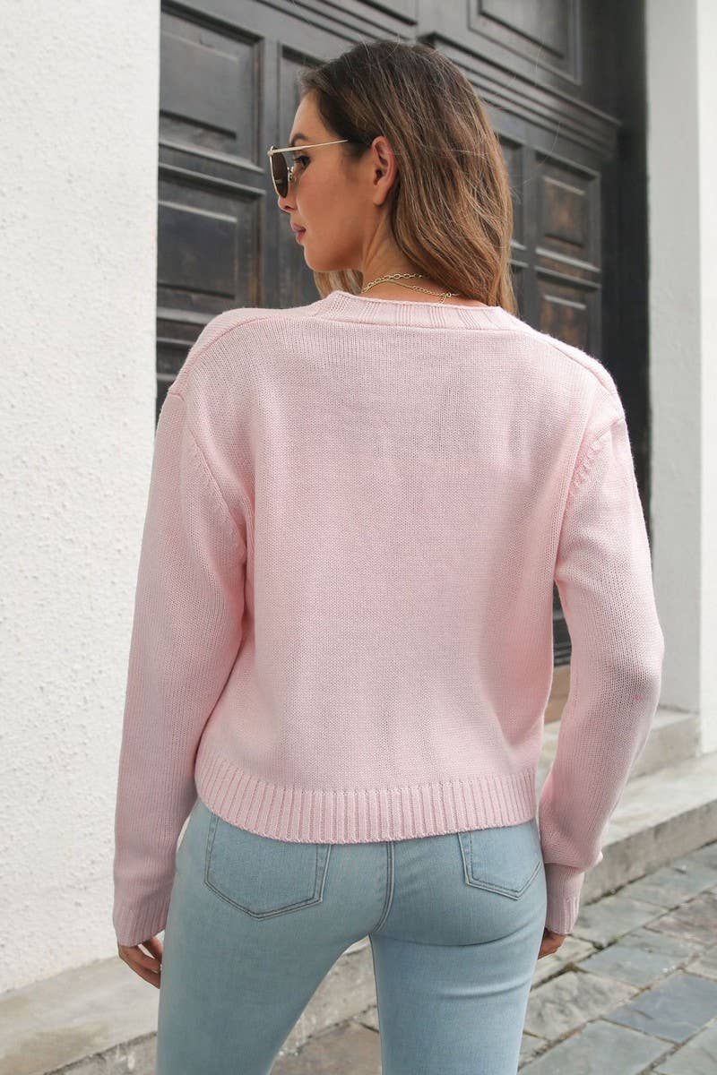 CWOCAL1190_FLOWER EMBROIDERED CABLE KNIT LOOSE CARDIGAN