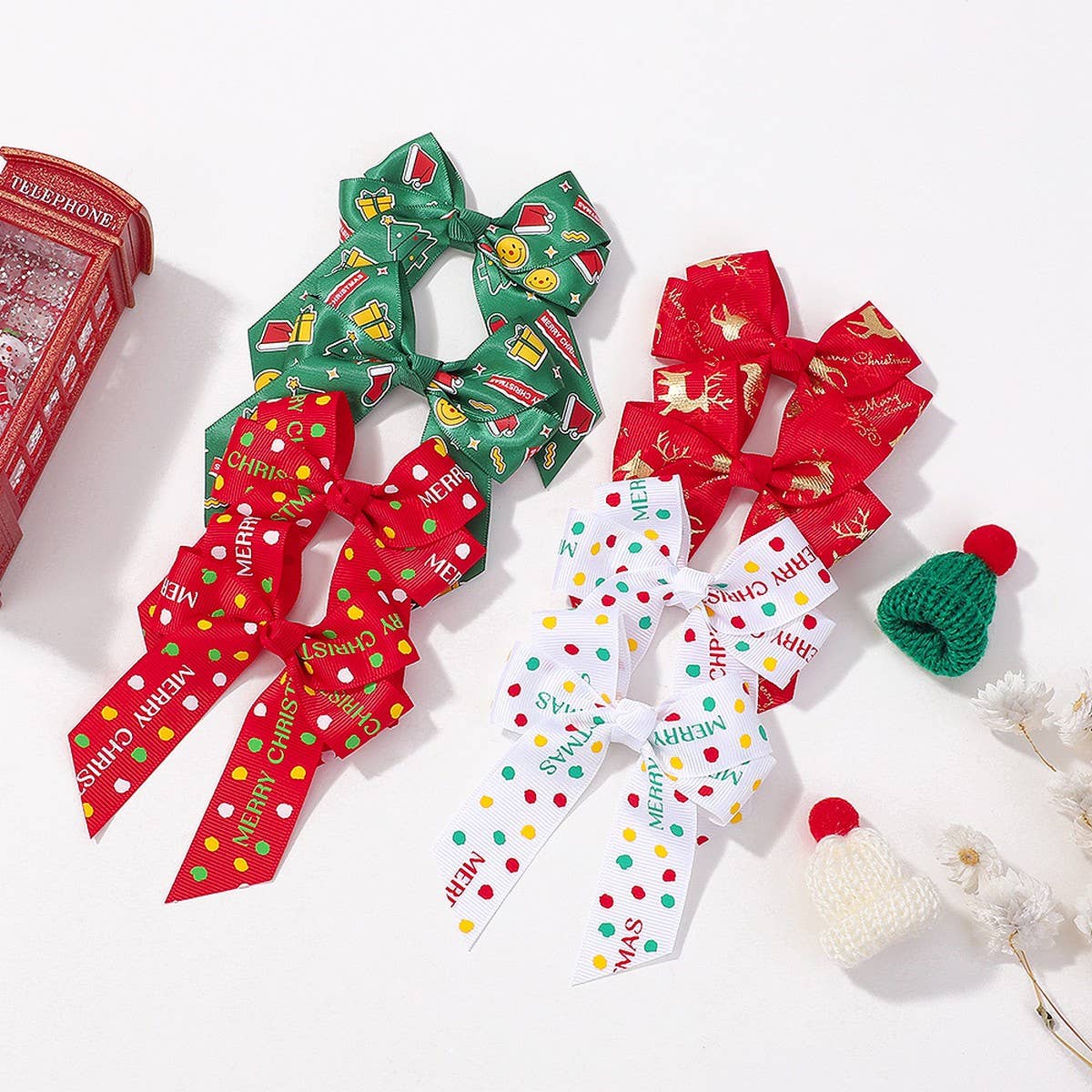 Reindeer Polka Dot Ribbon Hair Clip_CWAHA6697