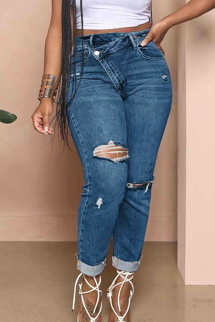Slim fit ripped high-waisted skinny jeans