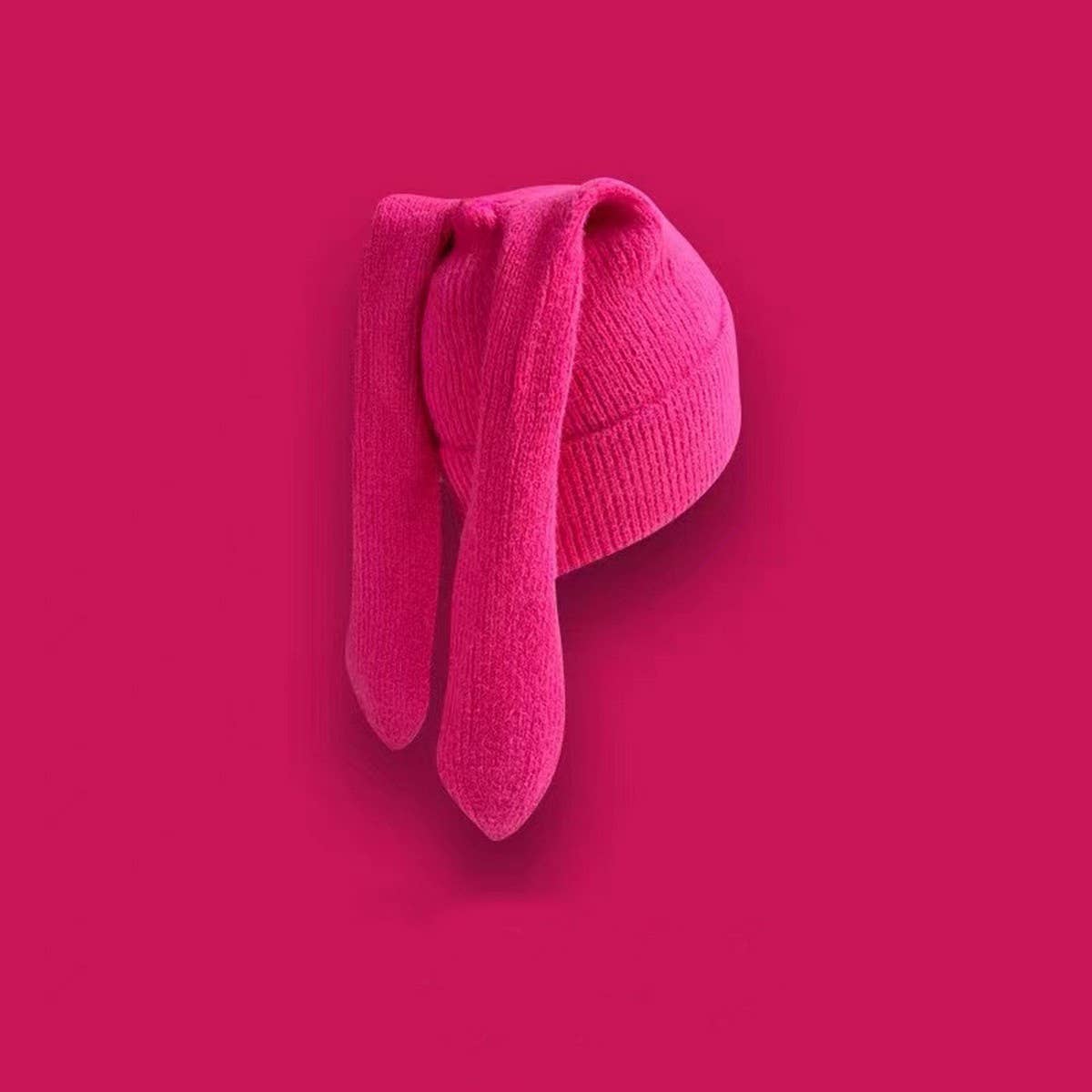 CWAH2212_SOLID COLOR LONG EAR RABBIT KNITTED WOOL HAT