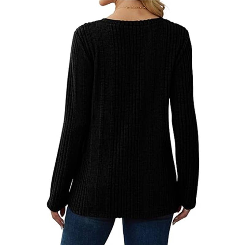 V-NECK KNITTED PIT STRIP BRUSHED LONG SLEEVE