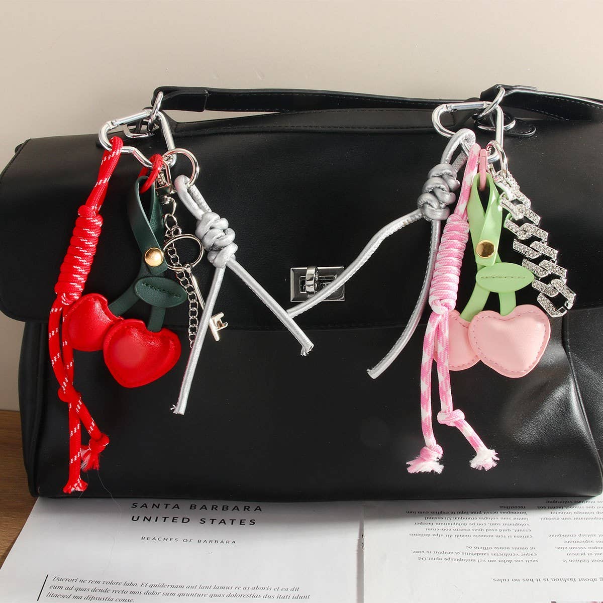 Retro Cherry Fruit Keychain with PU Detail_CWMM7632