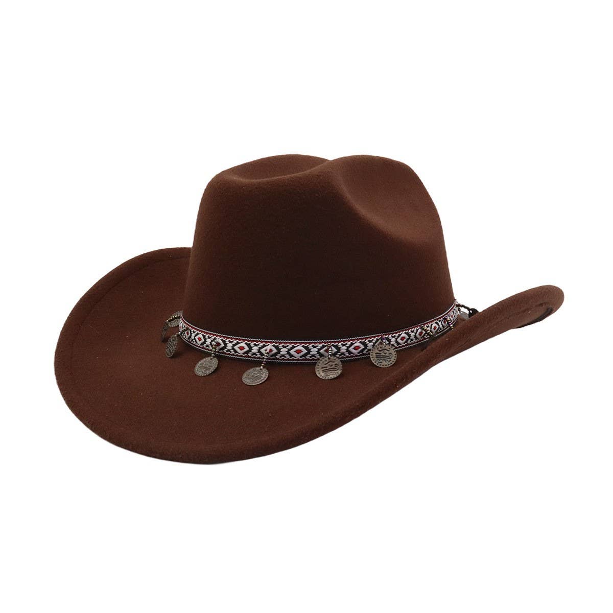 New Western Ethnic Wool Cowboy Fedora Hat_CWAH04467
